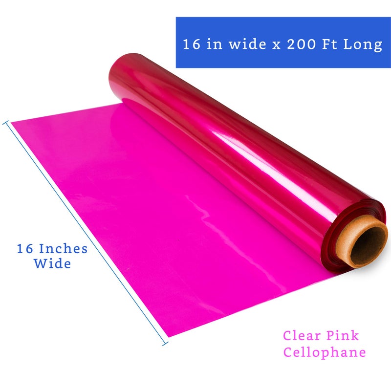 FIESTA WRAPS 200 ft Pink Cellophane Wrap Roll (16 in x 200 ft) - Transparent Colored Wrap for Gift Baskets - Pink Cellophane Paper for Crafts and Wrapping - Image 2